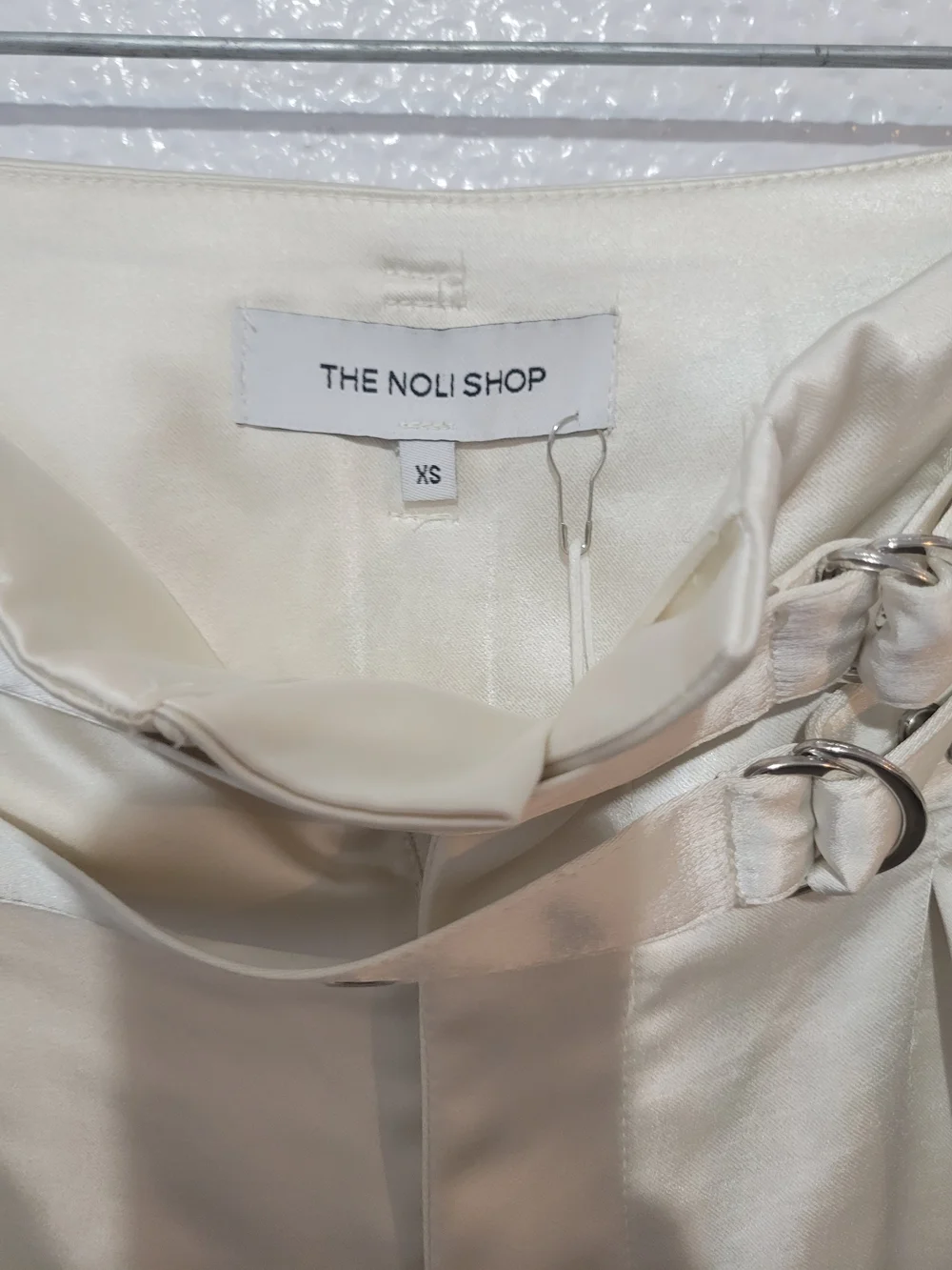 The Noli Shop Ivory Satin High-Waist Wide-Leg Jumpsuit